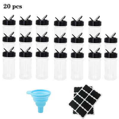 Átlátszó műanyag fűszeres tégelyek tároló palack tartály fekete kupak Fűszertartó tartály Fűszeres konyhai kellékek tárolására