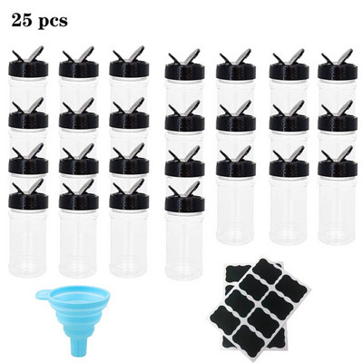 Átlátszó műanyag fűszeres tégelyek tároló palack tartály fekete kupak Fűszertartó tartály Fűszeres konyhai kellékek tárolására