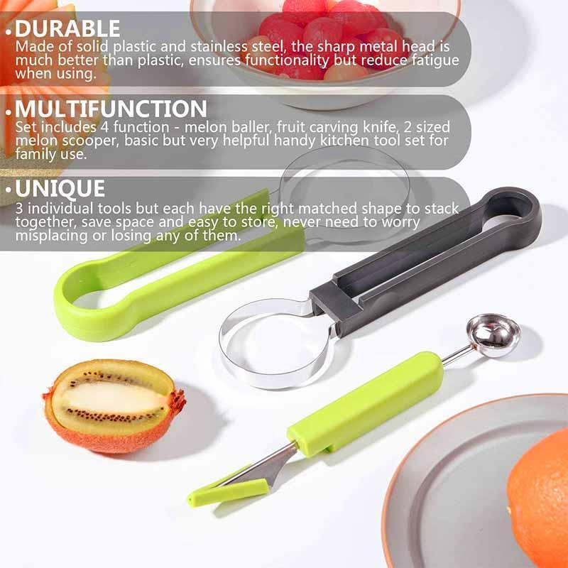 Tăiător de pepene verde 4 în 1 Cuțit de tăiat pentru fructe Cuțit de tăiat Plato pentru fructe Sapat pentru fructe Separator de pulpă Accesorii pentru bucătărie