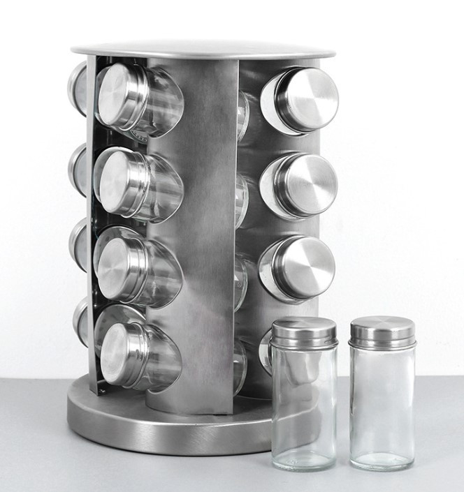 Set borcane de condimente, piagă rotativă, condimente pentru condimente, spray-uri cu piper, suport pentru sticle, suport de depozitare pentru bucătărie, organizator de uz casnic