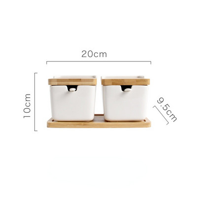 Linguriță de bucătărie Cutie de porțelan și oală de condimente acoperită cu bambus Recipient de depozitare Oală de condimente Suport de condimente din ceramică