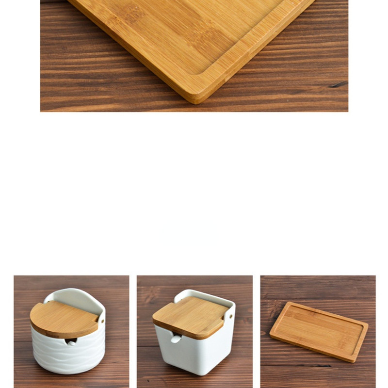 Linguriță de bucătărie Cutie de porțelan și oală de condimente acoperită cu bambus Recipient de depozitare Oală de condimente Suport de condimente din ceramică