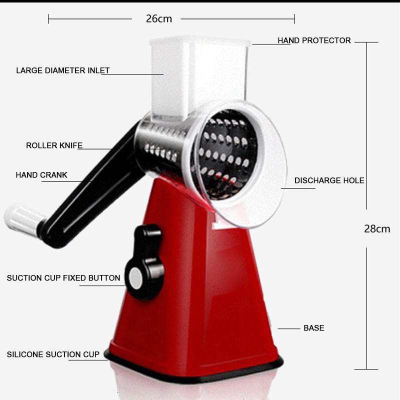 Többfunkciós kézi zöldségszeletelő kerek mandolinos burgonyasajt szeletelő konyhai kiegészítők 3 pengével
