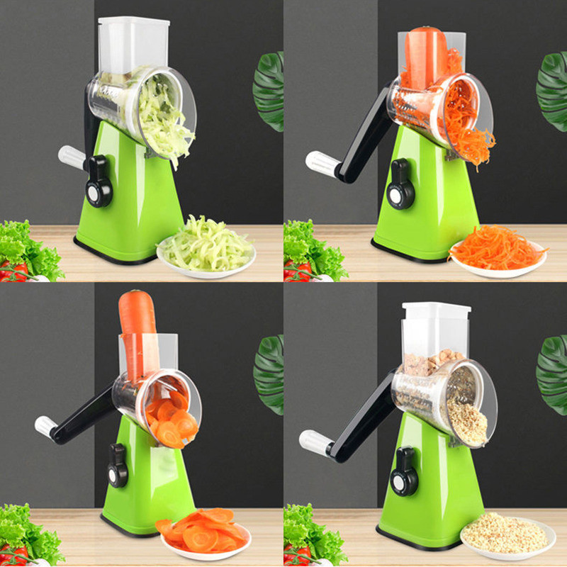 Többfunkciós kézi zöldségszeletelő kerek mandolinos burgonyasajt szeletelő konyhai kiegészítők 3 pengével