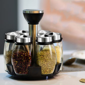 Besisukanti prieskonių lentynėlė Stiklinė prieskonių indelio druskos laikiklis Prieskonių dėžutė Stiklinis cukraus dubenėlis Druskos indelis Pipirų bakelio lentyna Virtuvės reikmenys