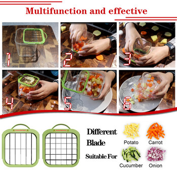 Кухненски джаджи Мултифункционална резачка за зеленчуци 2 в 1 Ръчна резачка за зеленчуци за моркови Пържени картофи Чопър за нарязване на кубчета