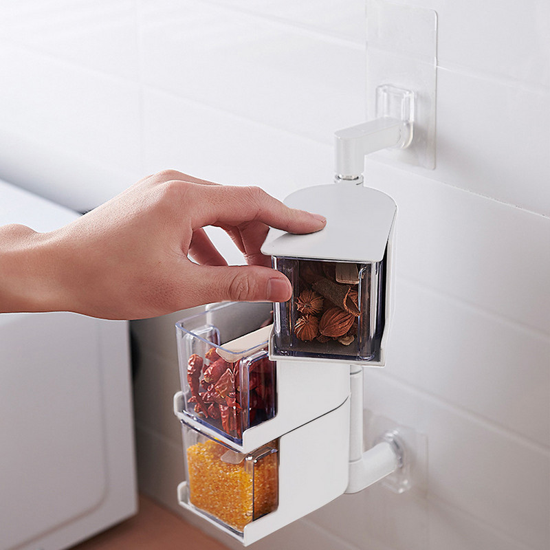 Daugiasluoksnė sieninė pakabinama pasukama laikymo dėžutė virtuvės prieskonių dėžutė pagardų dėžutės virtuvės reikmenims Įrankiai