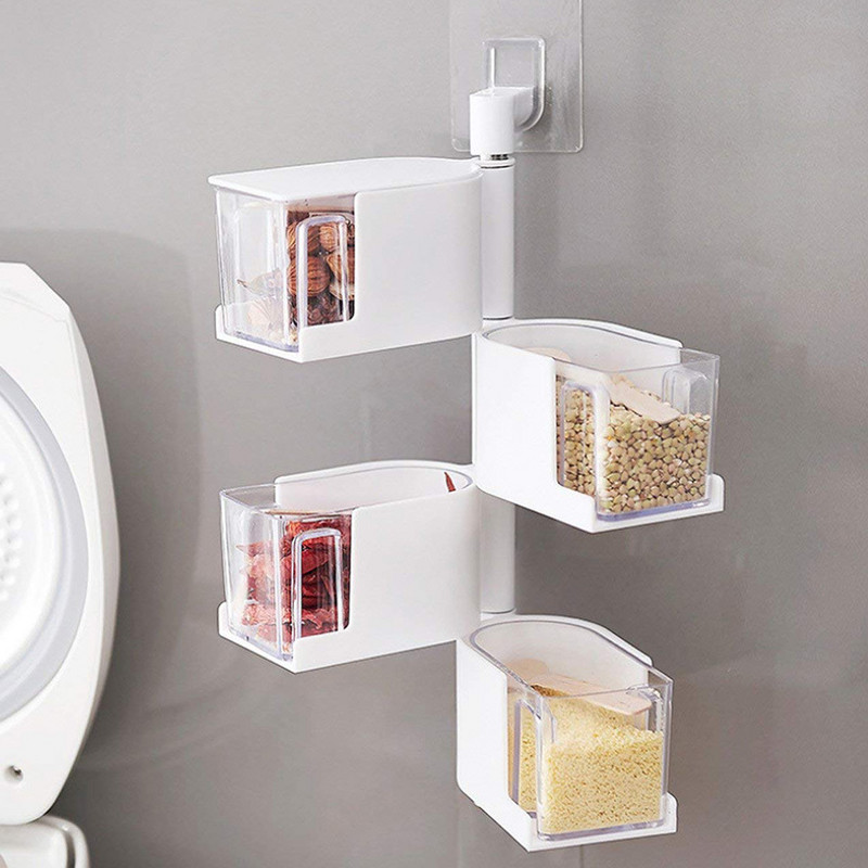 Daugiasluoksnė sieninė pakabinama pasukama laikymo dėžutė virtuvės prieskonių dėžutė pagardų dėžutės virtuvės reikmenims Įrankiai