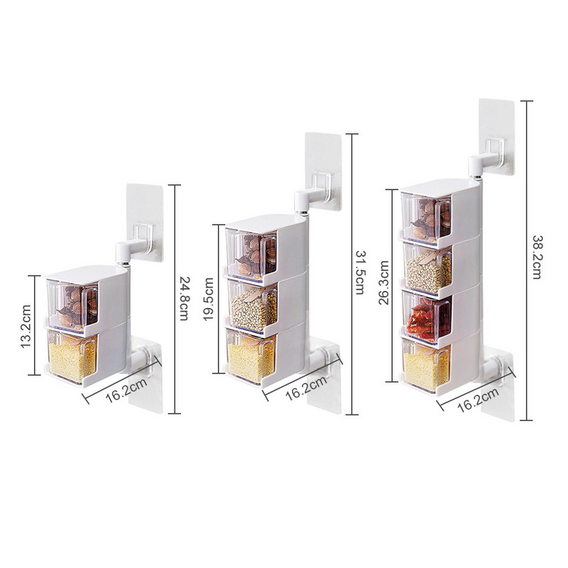 Daugiasluoksnė sieninė pakabinama pasukama laikymo dėžutė virtuvės prieskonių dėžutė pagardų dėžutės virtuvės reikmenims Įrankiai