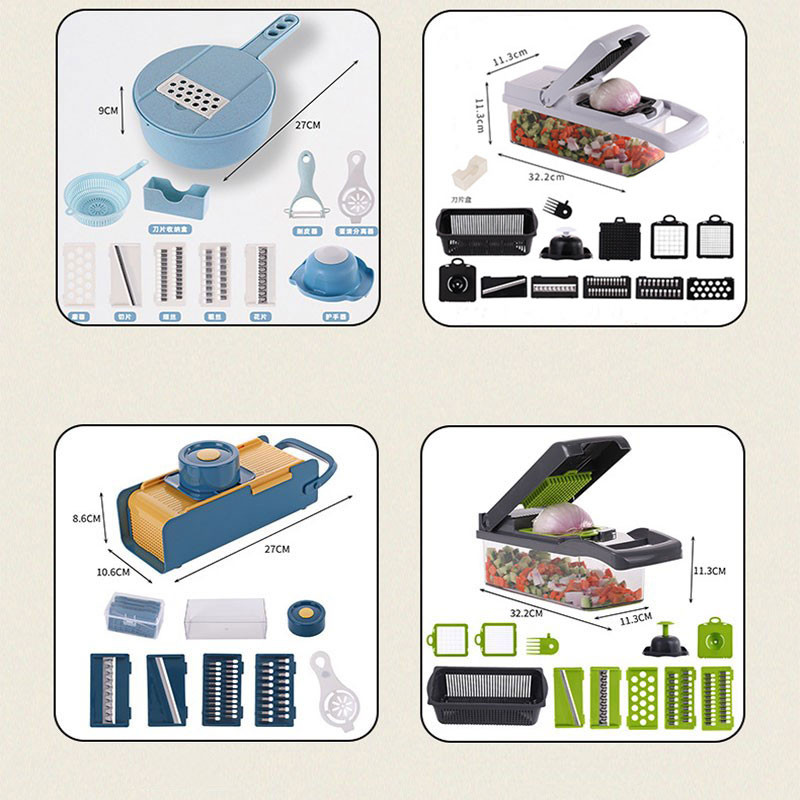 15 în 1 tăietor de legume multifuncțional cu coș cu coș, fructe, brânză, tocător de cartofi, răzătoare de morcovi, accesorii pentru bucătărie