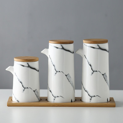 Marmurinis keraminis padažas alyvuogių aliejaus puodų rinkinys Sojų padažas, actas, prieskoniai skardinės aliejaus butelis Virtuvė Maisto gaminimo įrankiai laikymo butelių rinkinys