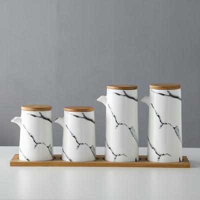 Marmurinis keraminis padažas alyvuogių aliejaus puodų rinkinys Sojų padažas, actas, prieskoniai skardinės aliejaus butelis Virtuvė Maisto gaminimo įrankiai laikymo butelių rinkinys