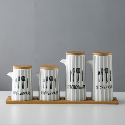 Marmurinis keraminis padažas alyvuogių aliejaus puodų rinkinys Sojų padažas, actas, prieskoniai skardinės aliejaus butelis Virtuvė Maisto gaminimo įrankiai laikymo butelių rinkinys