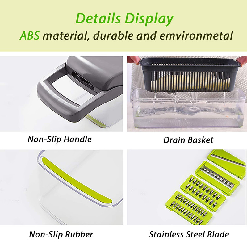 8 az 1-ben többfunkciós zöldségvágó Gyümölcsszeletelő Élelmiszer aprító Zöldség aprító lefolyó kosárral Kütyük Konyhai tartozékok