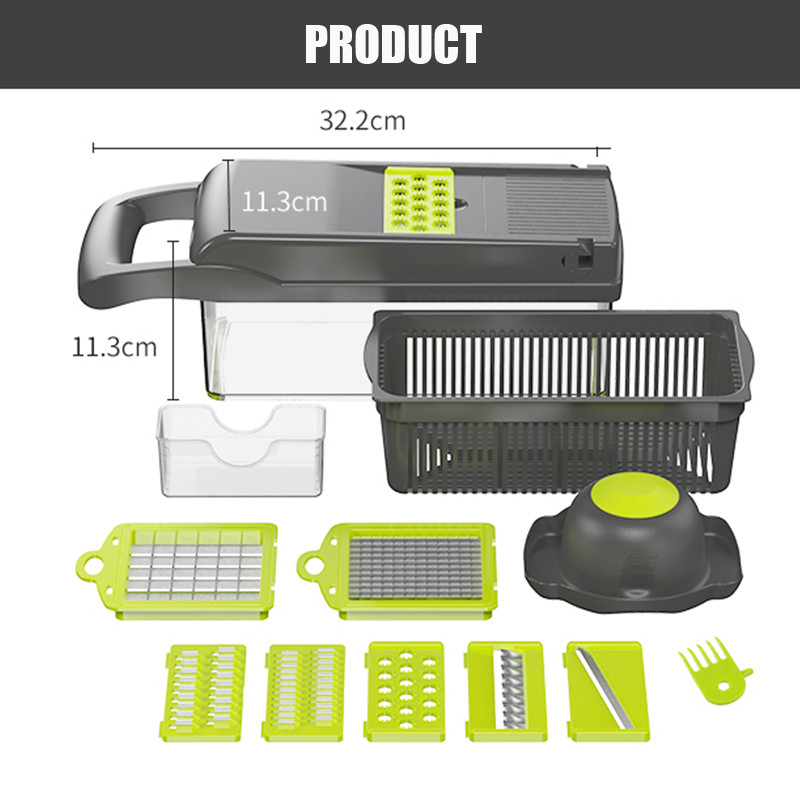 8 az 1-ben többfunkciós zöldségvágó Gyümölcsszeletelő Élelmiszer aprító Zöldség aprító lefolyó kosárral Kütyük Konyhai tartozékok