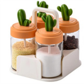 Set borcane pentru condimente de bucătărie, capac de cactus din sticlă, organizator de suport pentru condimente, cutie de condimente, recipient pentru pudră de zahăr, provizii pentru depozitarea condimentelor