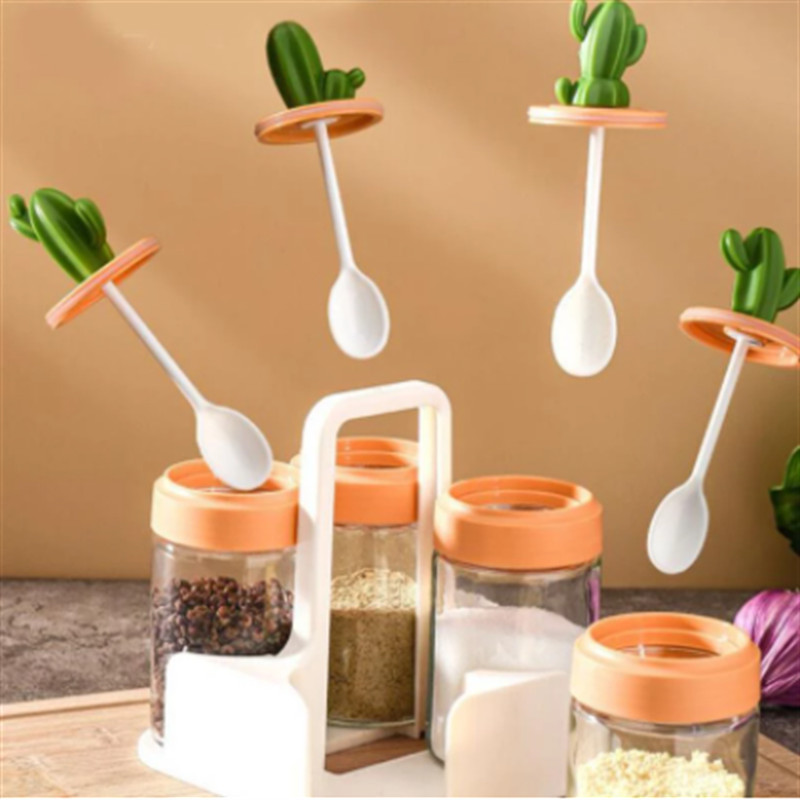 Set borcane pentru condimente de bucătărie, capac de cactus din sticlă, organizator de suport pentru condimente, cutie de condimente, recipient pentru pudră de zahăr, provizii pentru depozitarea condimentelor