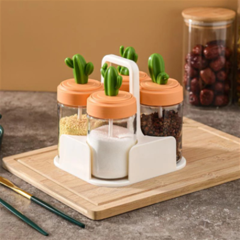 Set borcane pentru condimente de bucătărie, capac de cactus din sticlă, organizator de suport pentru condimente, cutie de condimente, recipient pentru pudră de zahăr, provizii pentru depozitarea condimentelor