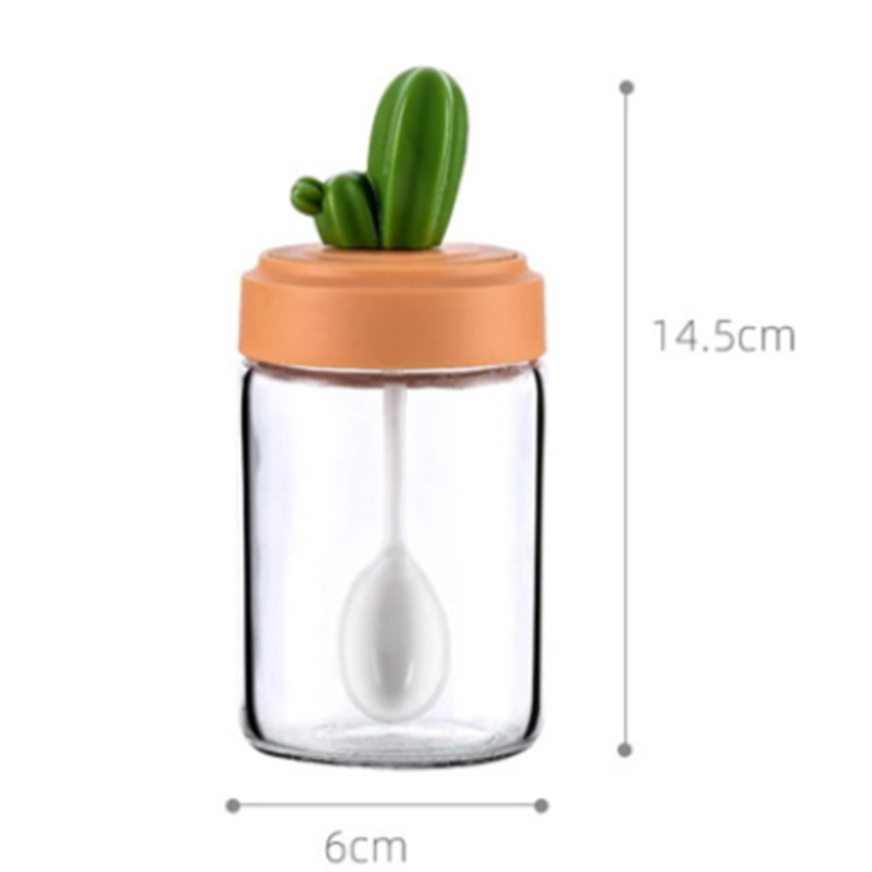 Set borcane pentru condimente de bucătărie, capac de cactus din sticlă, organizator de suport pentru condimente, cutie de condimente, recipient pentru pudră de zahăr, provizii pentru depozitarea condimentelor