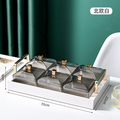 Nordic Grid Gold Perem szárított gyümölcstál desszert uzsonnatál tálcás fedővel saláta étel dió tároló üveg kis edénytartó étkészlet