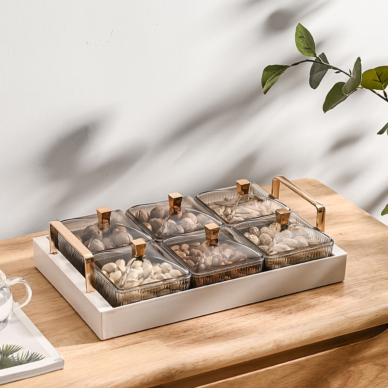 Nordic Grid Gold Perem szárított gyümölcstál desszert uzsonnatál tálcás fedővel saláta étel dió tároló üveg kis edénytartó étkészlet