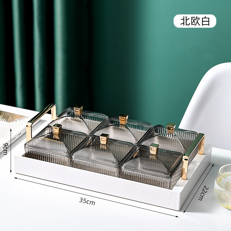 Nordic Grid Gold Perem szárított gyümölcstál desszert uzsonnatál tálcás fedővel saláta étel dió tároló üveg kis edénytartó étkészlet