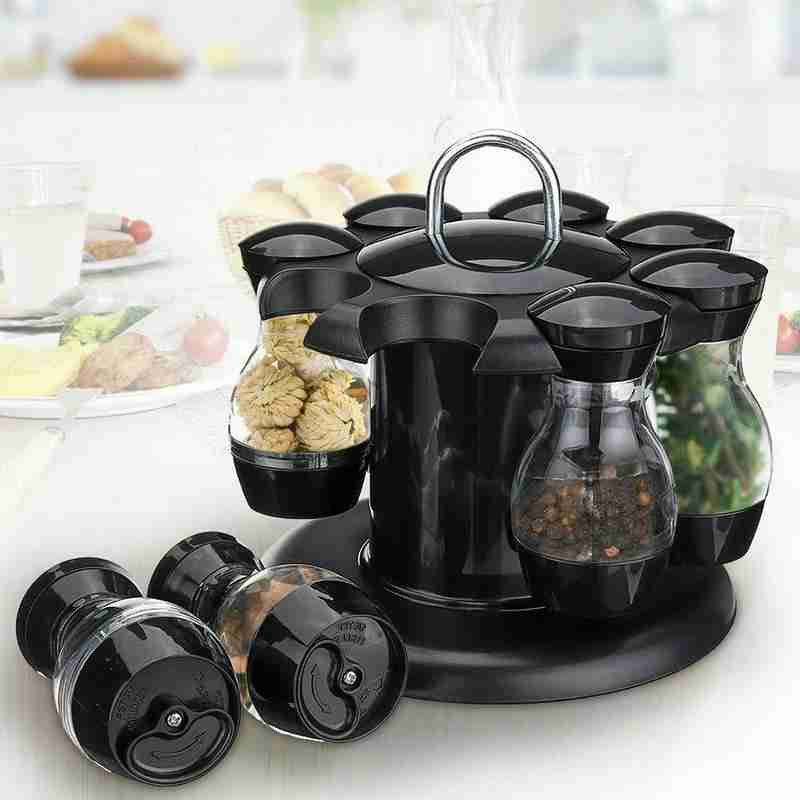 360 Forgó fűszerkészlet Fűszertartó tárolódoboz HomeKitchen Cruet Rack 8/16db Seal Jar Kávécukor Édesítő Tartály Bo H0C7