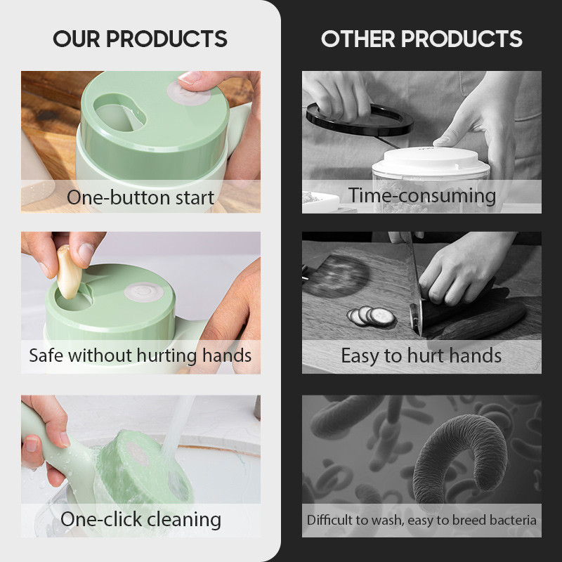 4 viename rankinis elektrinis daržovių pjaustytuvo rinkinys Patvarus čili daržovių smulkintuvas Virtuvės įrankis USB įkrovimo imbiero trintuvo mašina