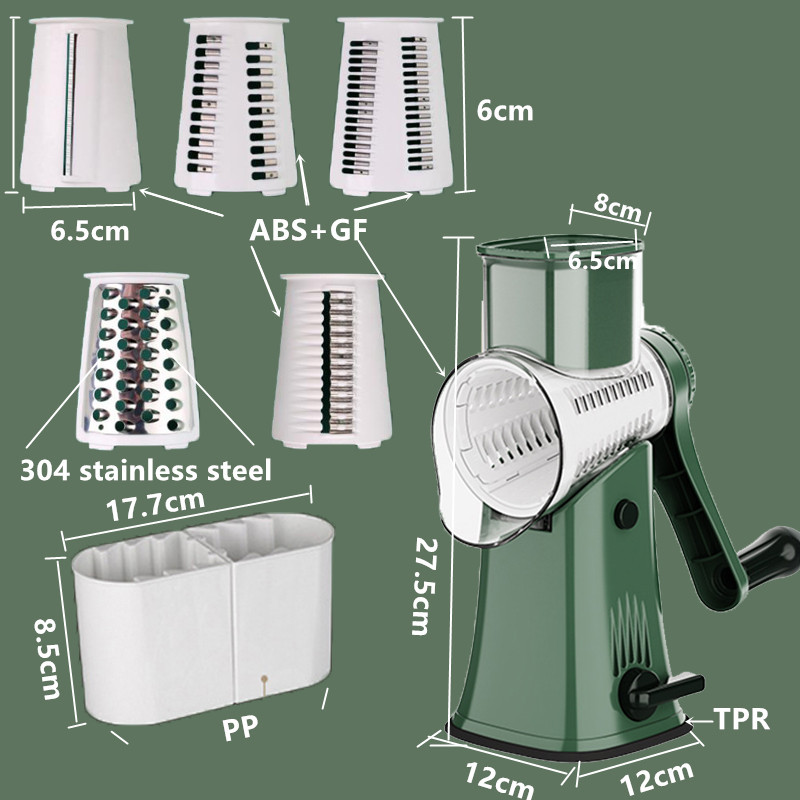 Többfunkciós kézi zöldségvágó burgonyasajt konyhai szerszám szeletelő háztartási aprító Húsdaráló Rotációs reszelő