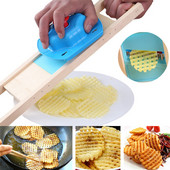 Fából készült zöldségvágó rozsdamentes acél penge kézi aprító burgonyarács szeletelő hullámos hálószeletelő konyhai kütyü készletek