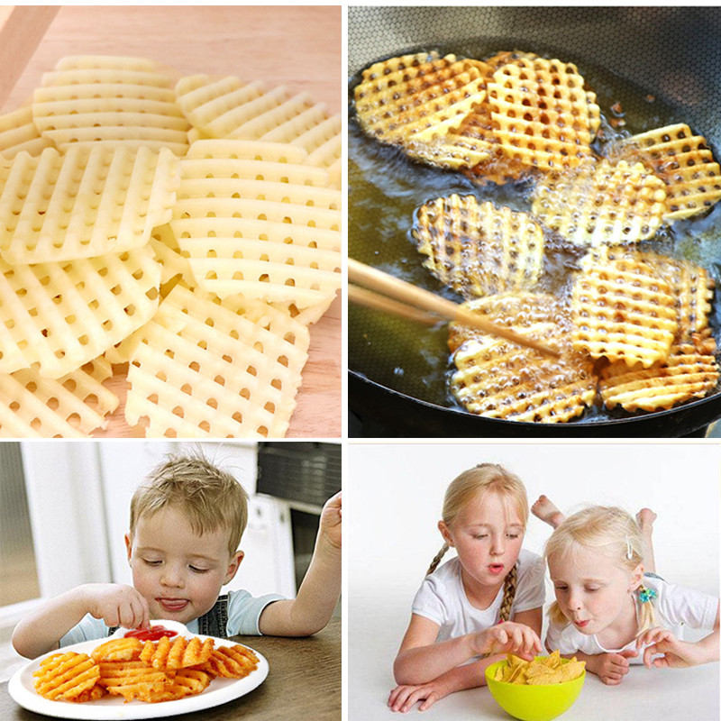 Fából készült zöldségvágó rozsdamentes acél penge kézi aprító burgonyarács szeletelő hullámos hálószeletelő konyhai kütyü készletek