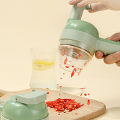 Set de tăiat legume electrice de mână 4 în 1, mașină de zdrobire automată multifuncțională pentru ghimbir, bucătărie, cu încărcare USB, tăietor de fructe