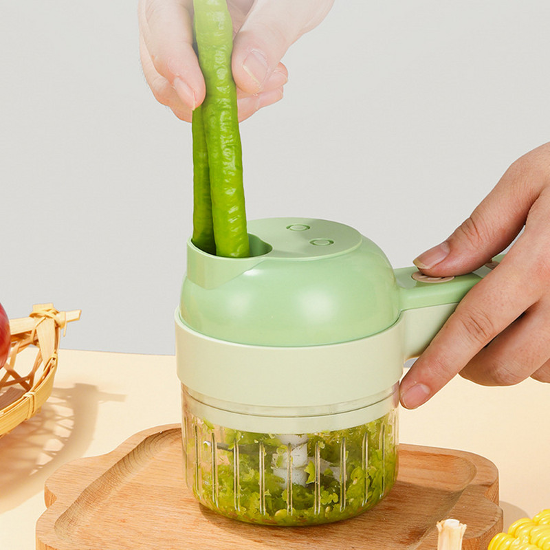 Set de tăiat legume electrice de mână 4 în 1, mașină de zdrobire automată multifuncțională pentru ghimbir, bucătărie, cu încărcare USB, tăietor de fructe