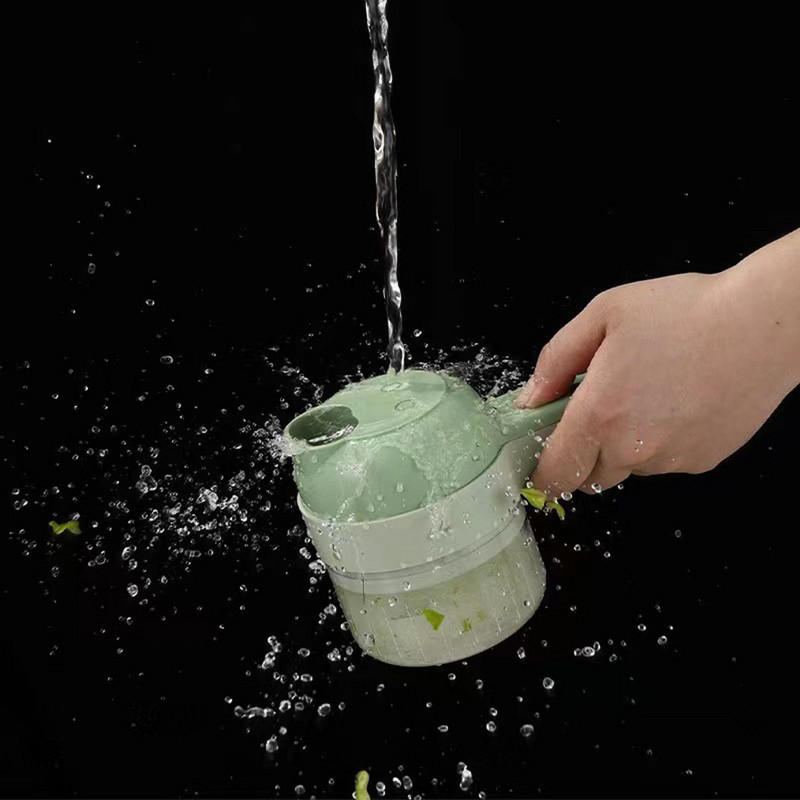 Set de tăiat legume electrice de mână 4 în 1, mașină de zdrobire automată multifuncțională pentru ghimbir, bucătărie, cu încărcare USB, tăietor de fructe