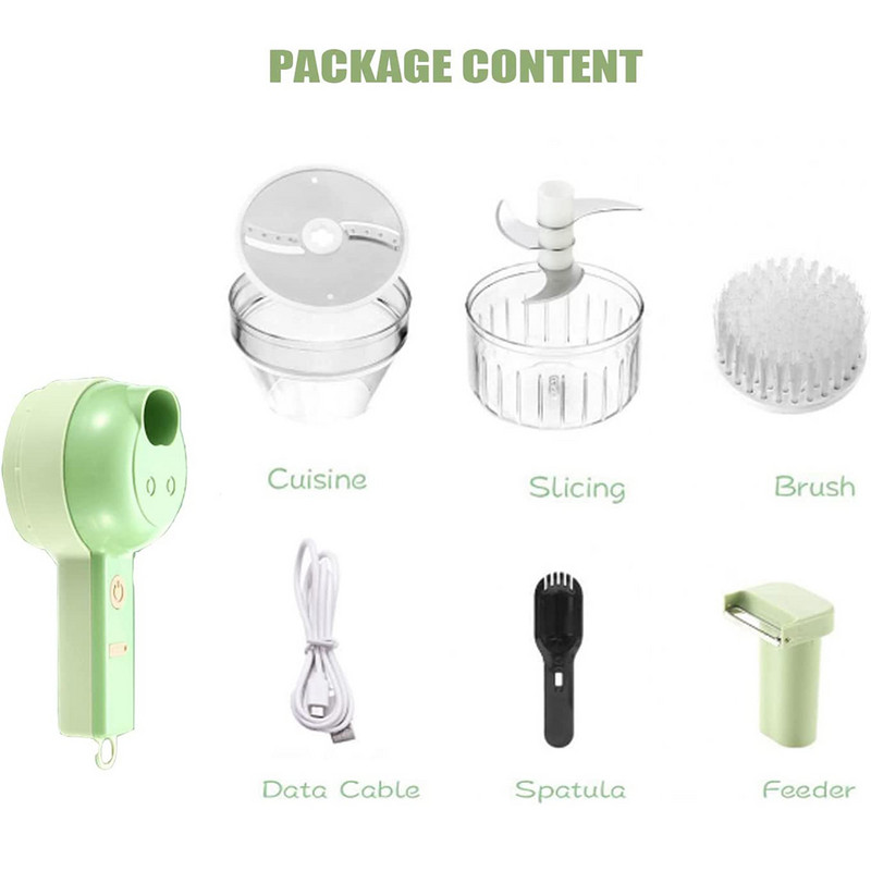 4 viename rankinis elektrinis daržovių pjaustytuvo rinkinys Daugiafunkcis patvarus čili daržovių smulkintuvas imbiero trintuvo virtuvės įrankis