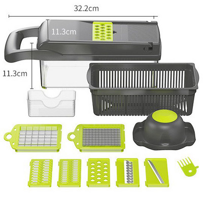 5 az 1-ben Élelmiszer Zöldségsaláta Gyümölcshámozó Vágó Szeletelő Kocka Aprító Burgonyavágó Készülék Zöldségvágó Konyhai eszközök