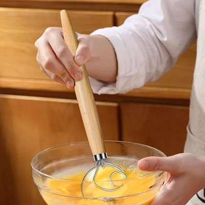Датска бъркалка за тесто Ръчен миксер за хляб от неръждаема стомана Блендер Разбиване на яйца Сладкарски изделия с дървена дръжка Инструменти за печене