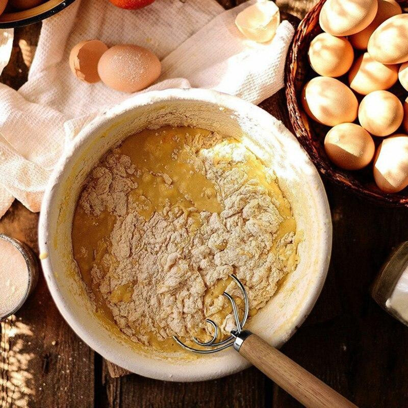 Daniškas tešlos šluoteles nerūdijančio plieno duonos rankinis maišytuvas kiaušinių plakimo tešlai su medinėmis rankenomis kepimo įrankiais