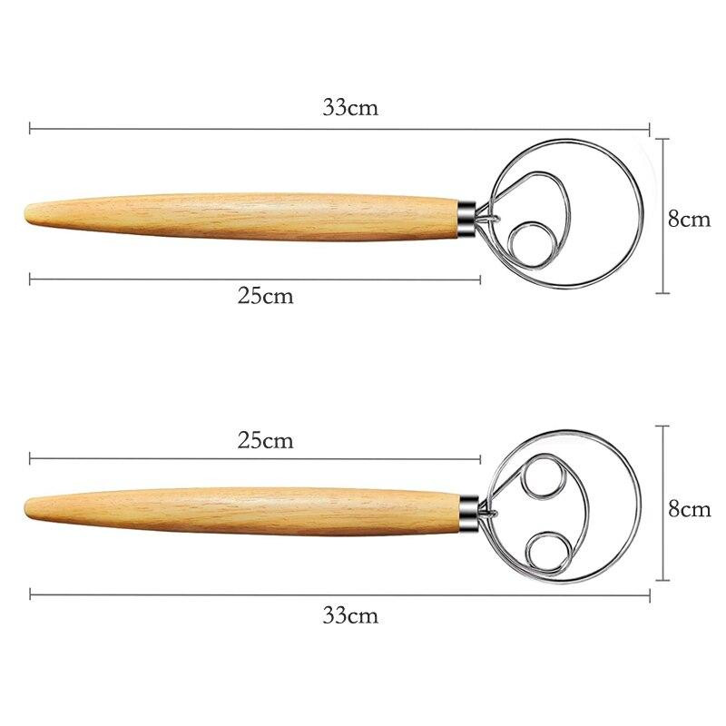 Daniškas tešlos šluoteles nerūdijančio plieno duonos rankinis maišytuvas kiaušinių plakimo tešlai su medinėmis rankenomis kepimo įrankiais