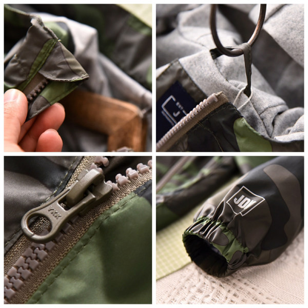 Vaikiška kamufliažinė striukė su kišene ir gobtuvu