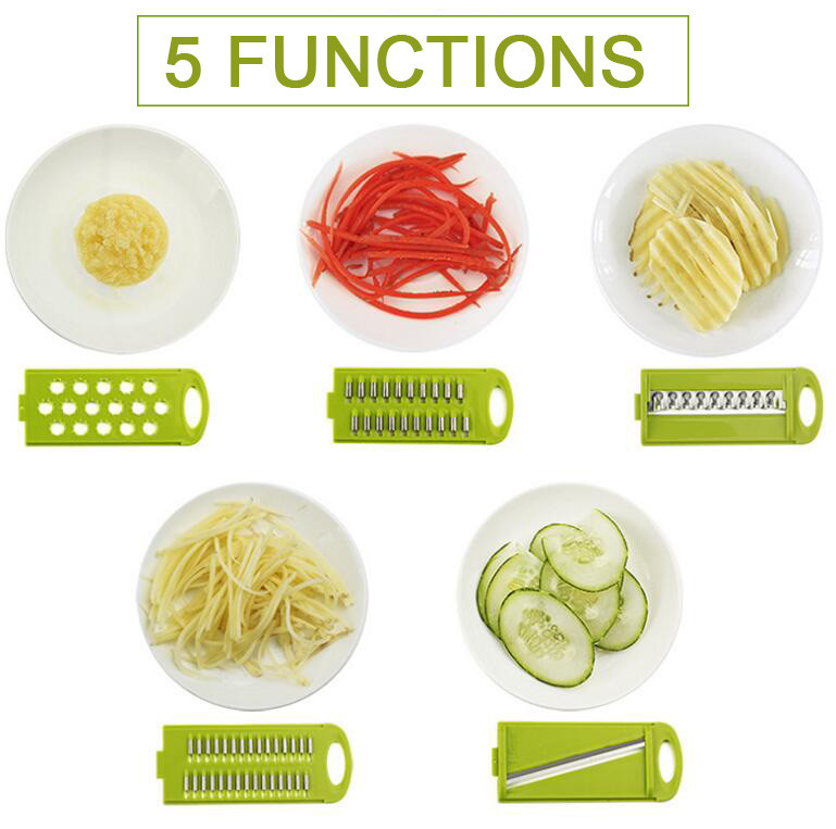 TEENRA 7Pcs Multi Mandoline Rezač povrća Ribelica za povrće s 5 oštrica Rezač krumpira Mrkva Češnjak Rezač Sjeckalica Kuhinjski alati