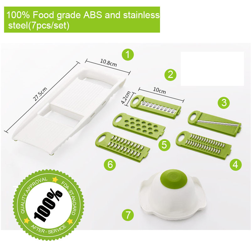 TEENRA 7Pcs Multi Mandoline Rezač povrća Ribelica za povrće s 5 oštrica Rezač krumpira Mrkva Češnjak Rezač Sjeckalica Kuhinjski alati