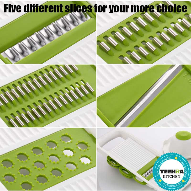 TEENRA 7Pcs Multi Mandoline Rezač povrća Ribelica za povrće s 5 oštrica Rezač krumpira Mrkva Češnjak Rezač Sjeckalica Kuhinjski alati
