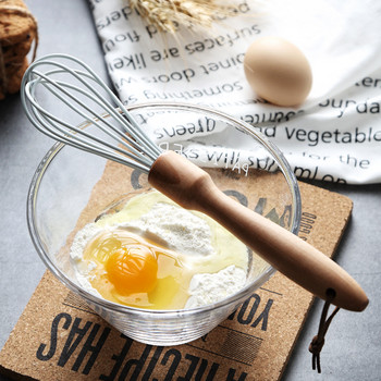 25CM 30CM дървена + силиконова бъркалка за яйца Креативна кухня Дървена дръжка Бъркалка Ръчна домакинска ръчна печка Инструменти за разбъркване на яйца