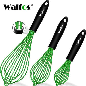 Whisk από σιλικόνη από ανοξείδωτο χάλυβα Walfos 3 τεμαχίων - Αναδευτήρας κουζίνας με μπολ ανάμειξης για αντικολλητικό εργαλείο κουζίνας με αφρό αυγών