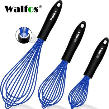 Whisk από σιλικόνη από ανοξείδωτο χάλυβα Walfos 3 τεμαχίων - Αναδευτήρας κουζίνας με μπολ ανάμειξης για αντικολλητικό εργαλείο κουζίνας με αφρό αυγών