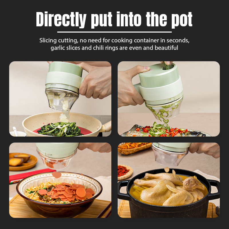 Set de tăiat legume electrice multifuncționale 4 în 1 Mașină de tăiat de mână Mașină de zdrobire de nămol de usturoi Mașină de pisat de ghimbir Concasor de legume