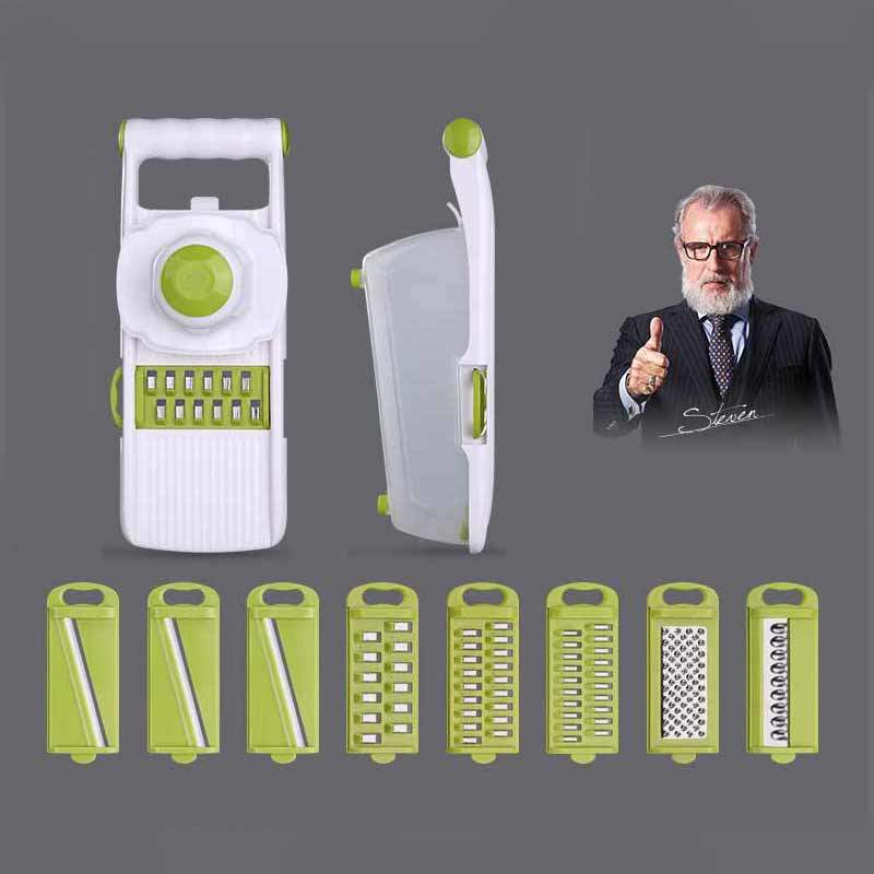Tăiător de legume cu 8 bucăți lame de oțel Tăiător de mandolină Tăiător de cartofi Răzătoare de morcovi Brânză Tăiător de legume Accesorii de bucătărie