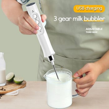 USB Electric Milk Frother 3 Speeds Cappuccino Coffee Foamer 3 Whisk Handheld Egg Beater Hot Chocolate Latte Drink Mixer