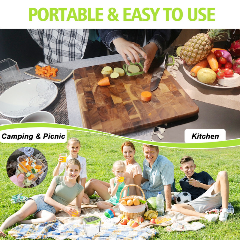 Prijenosni ručni rezač povrća Mandolina Kuhinjski rezač Sjeckalica za mrkvu, krumpir i luk Sjeckalica za kockice Alati za povrće za salatu Sjeckalica za povrće